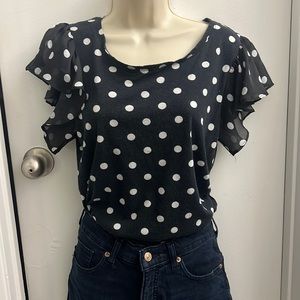 NY & Company Cotton Ruffle Blouse 🖤👀 Polka Dots